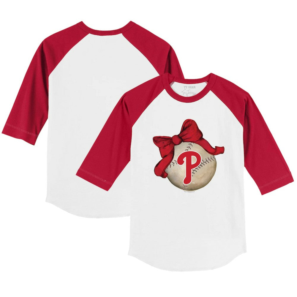 Philadelphia Phillies Tiny Turnip Youth Baseball Bow 3/4-Sleeve Raglan T-Shirt | MLB For sale