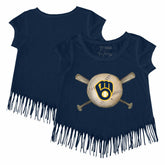 Milwaukee Brewers Tiny Turnip Girls Youth Baseball Cross Bats Fringe T-Shirt | MLB On Sale