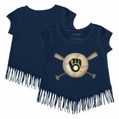 Milwaukee Brewers Tiny Turnip Girls Youth Baseball Cross Bats Fringe T-Shirt | MLB On Sale