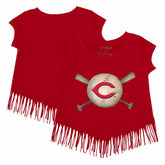 Cincinnati Reds Tiny Turnip Girls Youth Baseball Cross Bats Fringe T-Shirt | MLB Discount