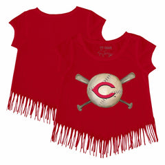 Cincinnati Reds Tiny Turnip Girls Youth Baseball Cross Bats Fringe T-Shirt | MLB Discount