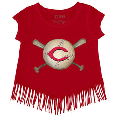 Cincinnati Reds Tiny Turnip Girls Youth Baseball Cross Bats Fringe T-Shirt | MLB Discount