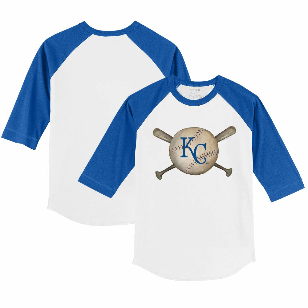 Kansas City Royals Tiny Turnip Youth Baseball Cross Bats 3/4-Sleeve Raglan T-Shirt | MLB New