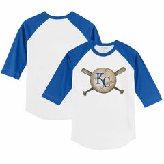 Kansas City Royals Tiny Turnip Youth Baseball Cross Bats 3/4-Sleeve Raglan T-Shirt | MLB New