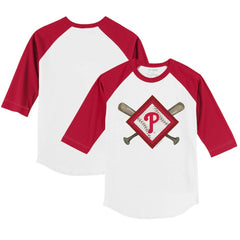 Philadelphia Phillies Tiny Turnip Youth Diamond Cross Bats 3/4-Sleeve Raglan T-Shirt | MLB New