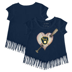 Milwaukee Brewers Tiny Turnip Girls Youth Heart Bat Fringe T-Shirt | MLB On Sale