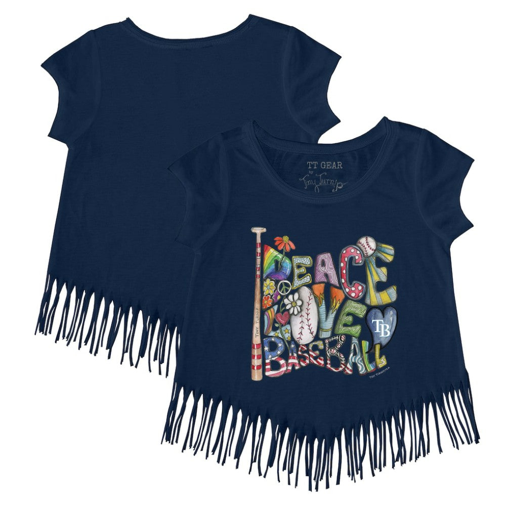 Tampa Bay Rays Tiny Turnip Girls Youth Peace Love Baseball Fringe T-Shirt | MLB Shop