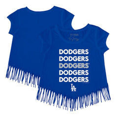 Los Angeles Dodgers Tiny Turnip Girls Youth Stacked Fringe T-Shirt | MLB New