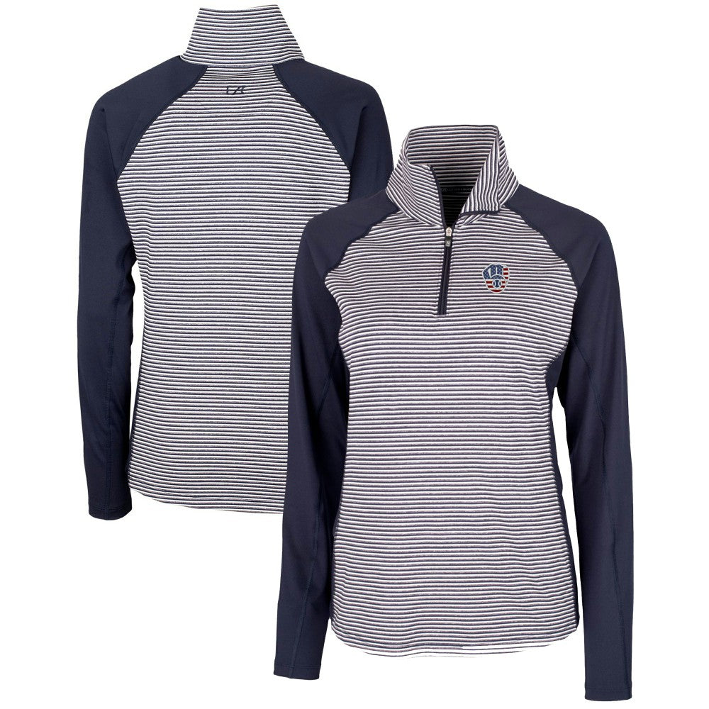 Milwaukee Brewers Cutter & Buck Women's Americana Logo Forge Tonal Stripe Stretch Half-Zip Pullover Top | MLB Discount