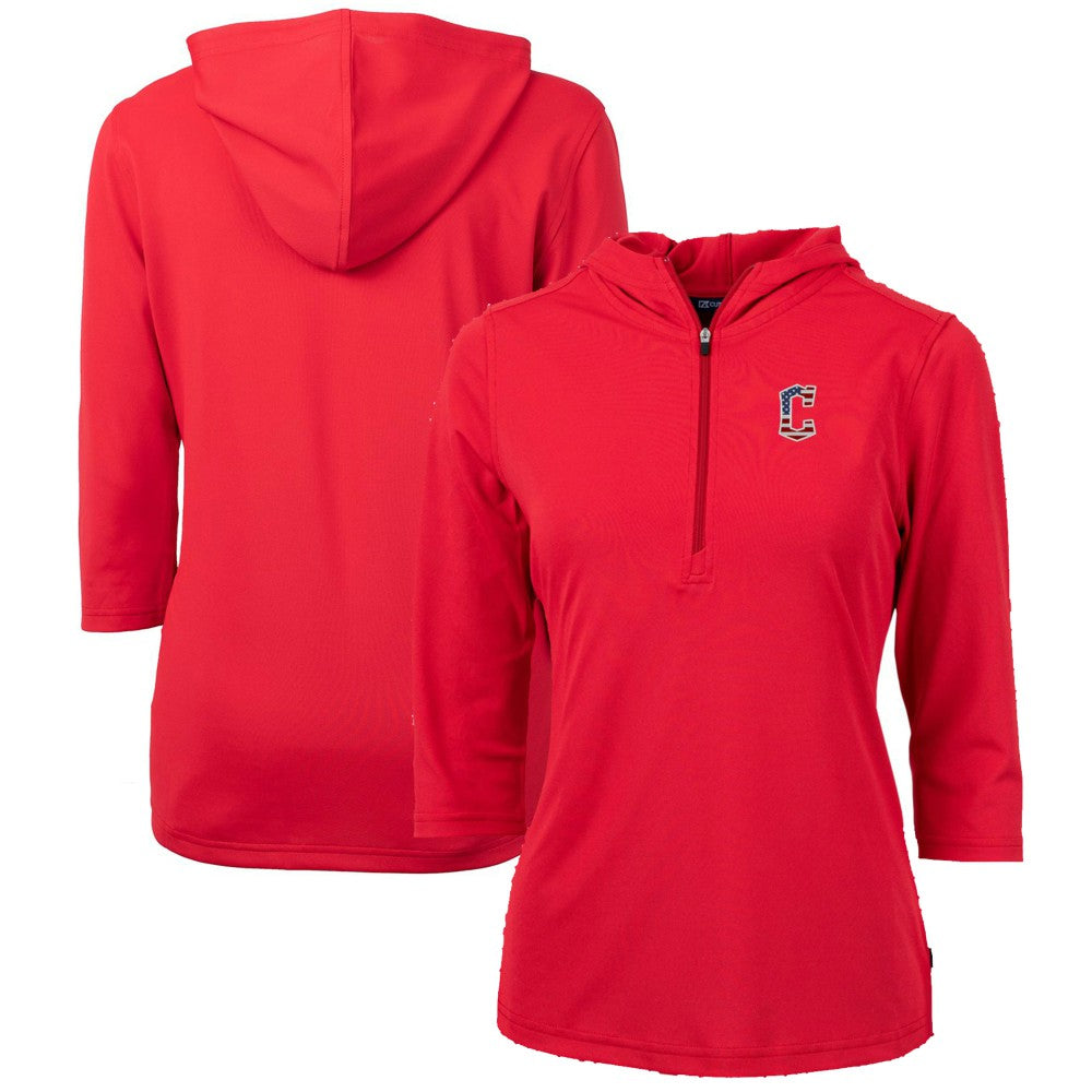 Cleveland Guardians Cutter & Buck Women's Americana Logo DryTec Virtue Eco Pique Recycled Half-Zip Pullover Hoodie | MLB New