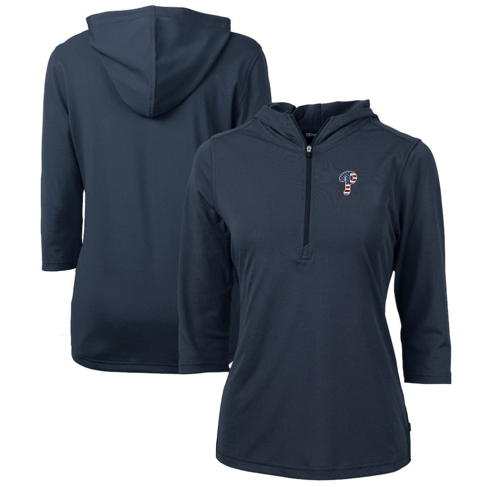 Philadelphia Phillies Cutter & Buck Women's Americana Logo DryTec Virtue Eco Pique Recycled Half-Zip Pullover Hoodie | MLB Online