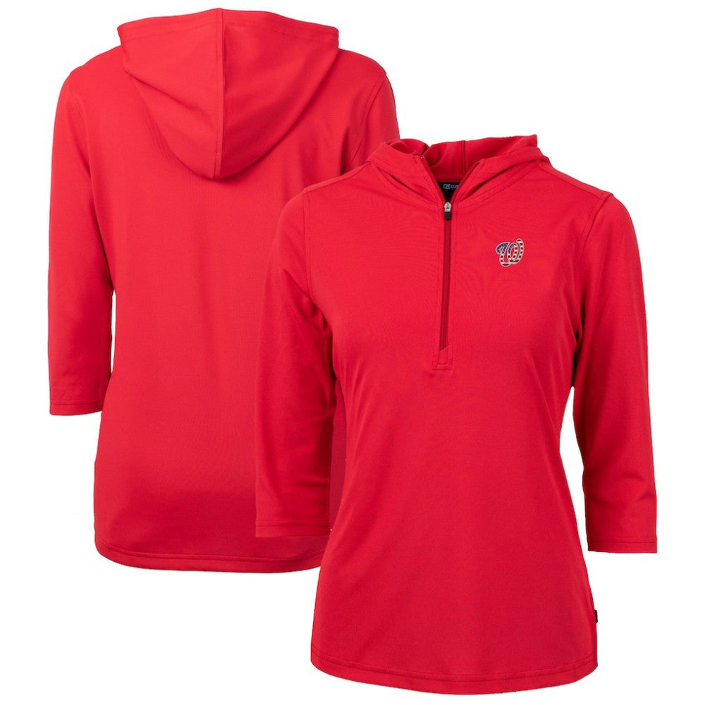 Washington Nationals Cutter & Buck Women's Americana Logo DryTec Virtue Eco Pique Recycled Half-Zip Pullover Hoodie | MLB Sale