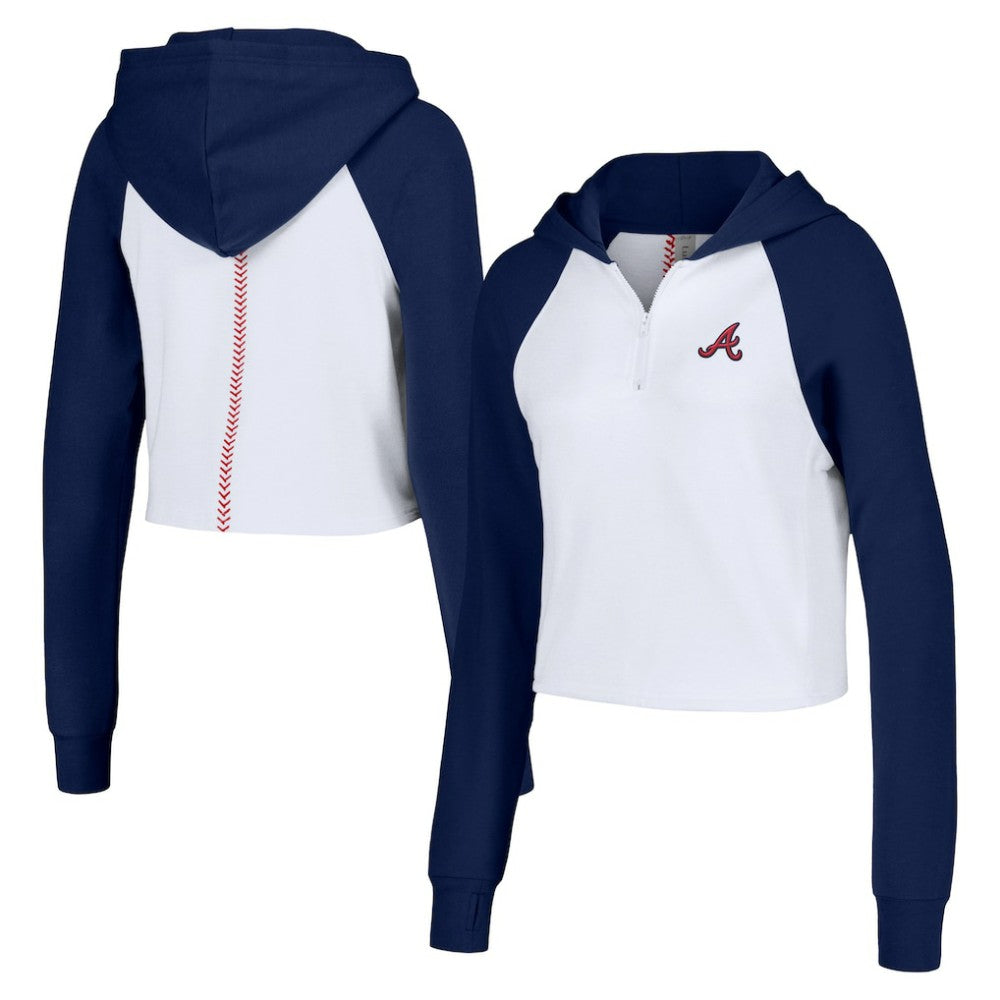 Atlanta Braves Lusso Women's Jane Raglan Quarter-Zip Tri-Blend Cropped Pullover Hoodie | MLB Near me