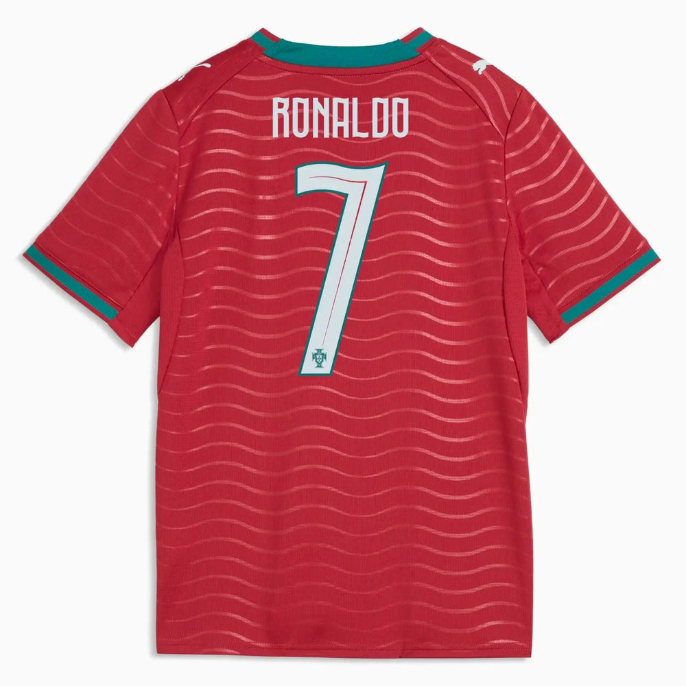 2026 Portugal Youth Stadium Home Ronaldo #7 Soccer Jersey Club Red-Green Lagoon - Puma