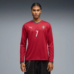 2026 Portugal Men's Stadium Home Ronaldo #7 Long-Sleeve Soccer Je Club Red-Green Lagoon - Puma