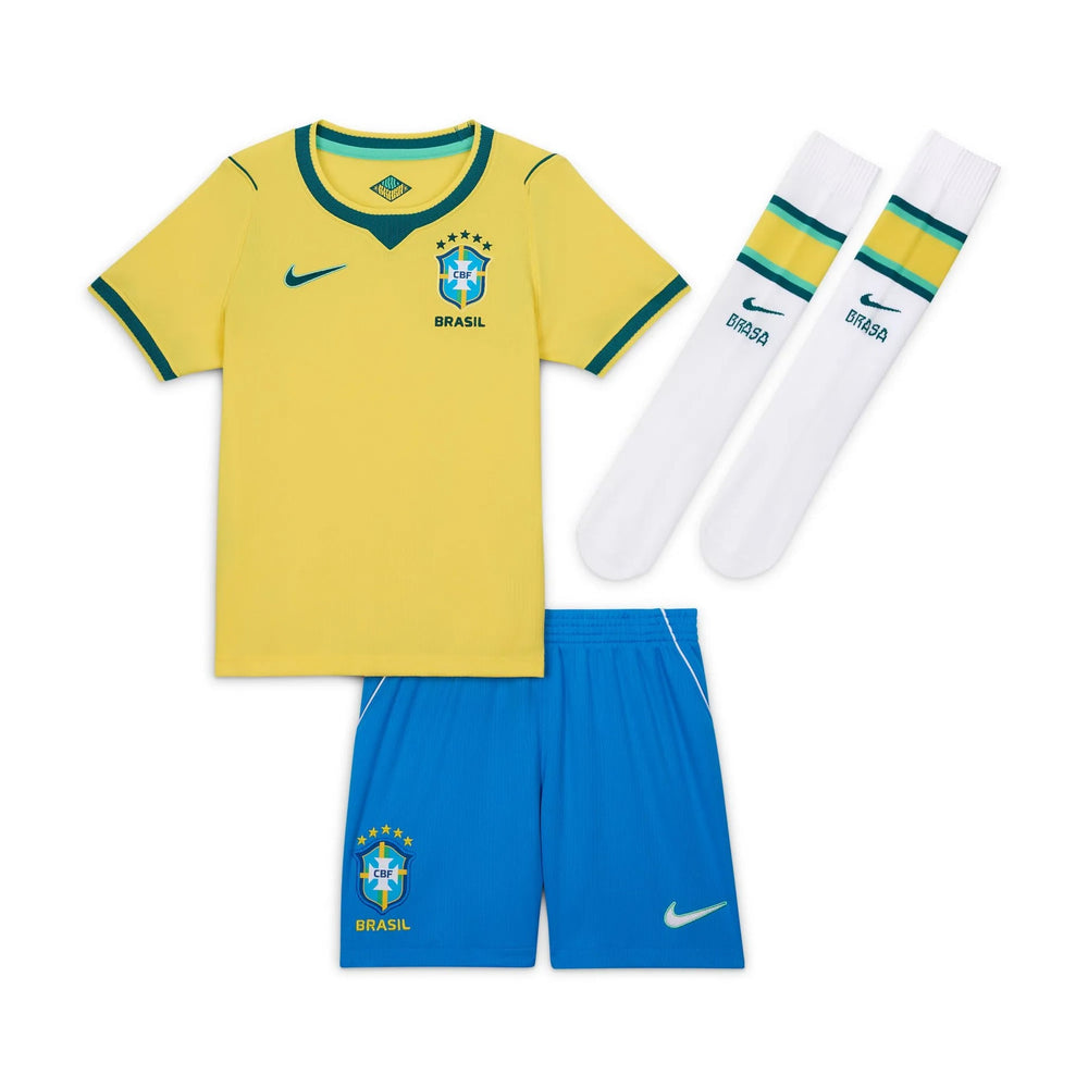 2026-27 Brazil Little Kids' Stadium Home Kit Canary/Light Menta/Geode Teal - Nike