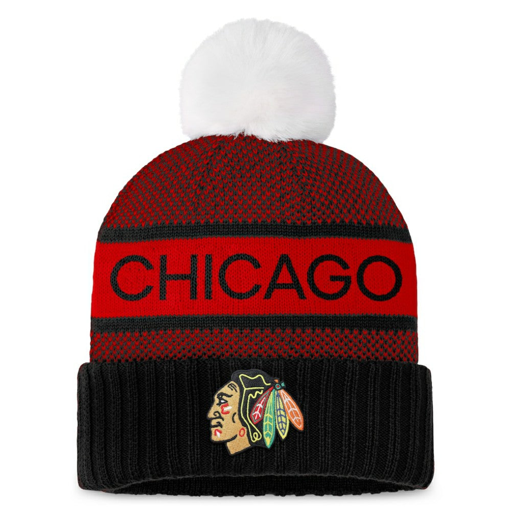 Chicago Blackhawks Fanatics Women's Authentic Pro Rink Cuffed Knit Hat with Pom Outlet