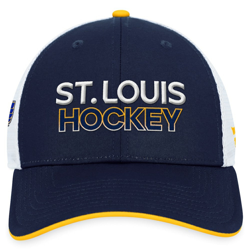 St. Louis Blues Fanatics Authentic Pro Rink Trucker Adjustable Hat Online