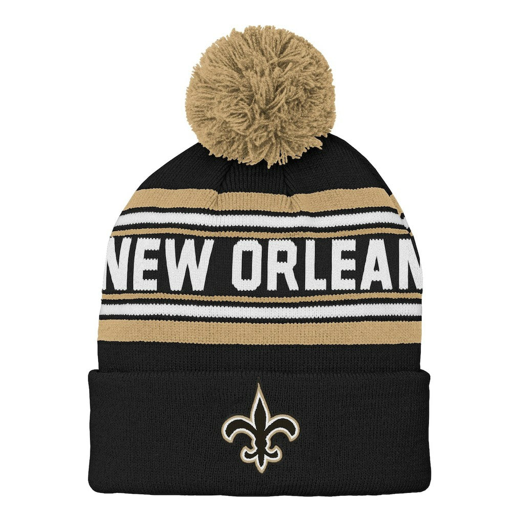 New Orleans Saints  Youth Jacquard Cuffed Knit Hat with Pom