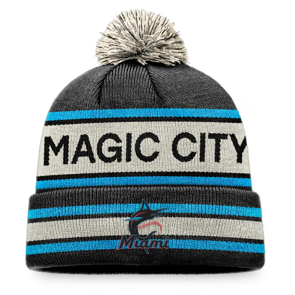 Miami Marlins Fanatics Hometown Slogan Cuffed Knit Hat with Pom | MLB Discount