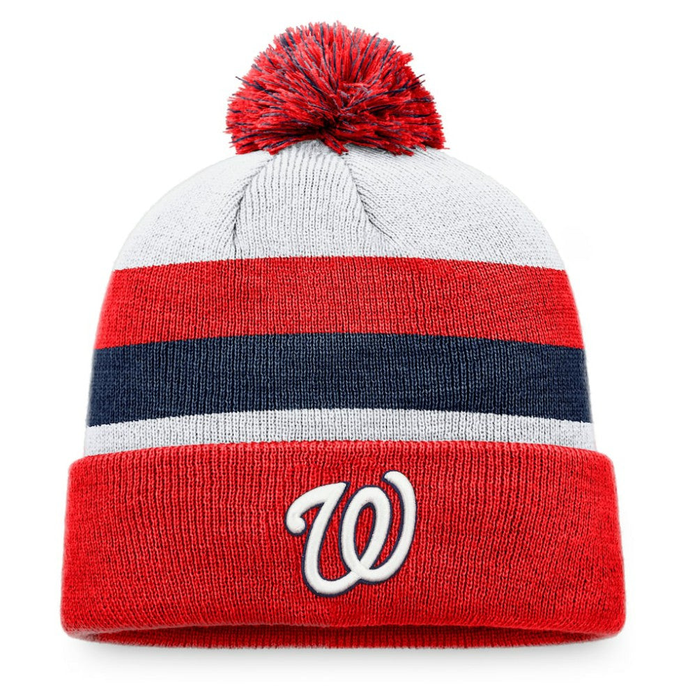 Washington Nationals Fanatics Stripe Cuffed Knit Hat with Pom | MLB Near me