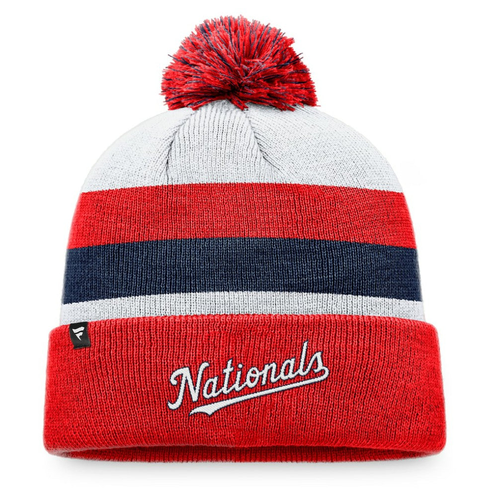 Washington Nationals Fanatics Stripe Cuffed Knit Hat with Pom | MLB Near me