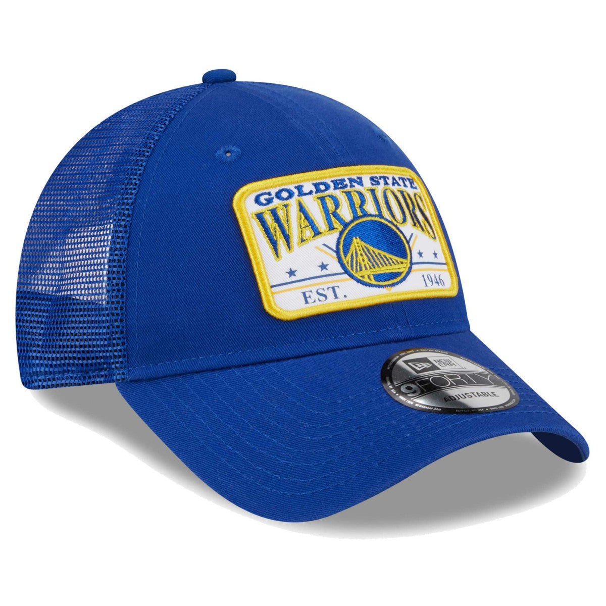 Golden State Warriors Plate Oversized Patch Trucker 9FORTY Adjustable Hat sale New