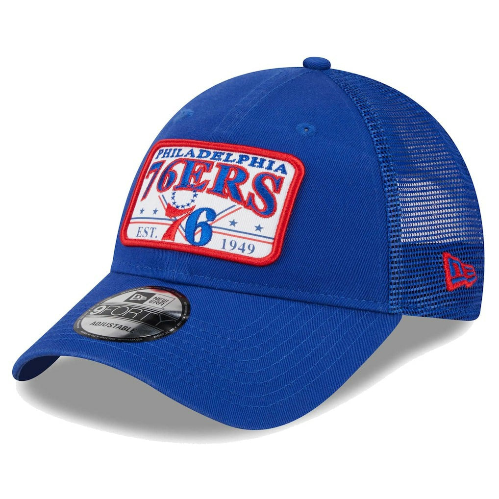 Philadelphia 76ers Plate Oversized Patch Trucker 9FORTY Adjustable Hat Discount