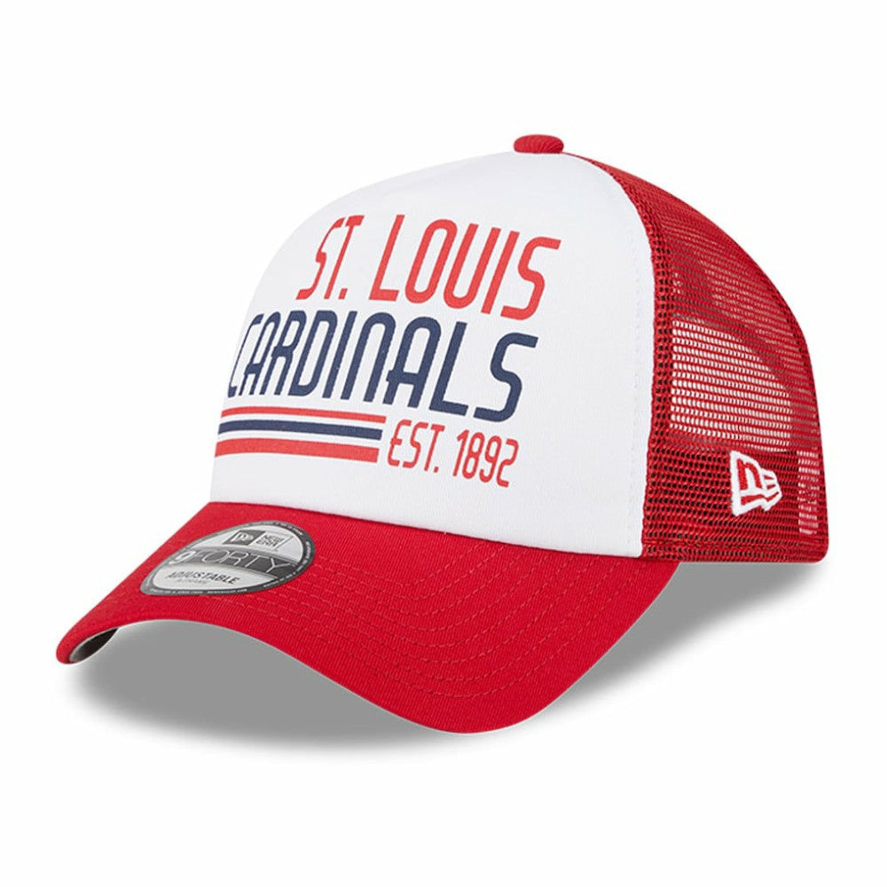 St. Louis Cardinals New Era Stacked A-Frame Trucker 9FORTY Adjustable Hat | MLB On Sale