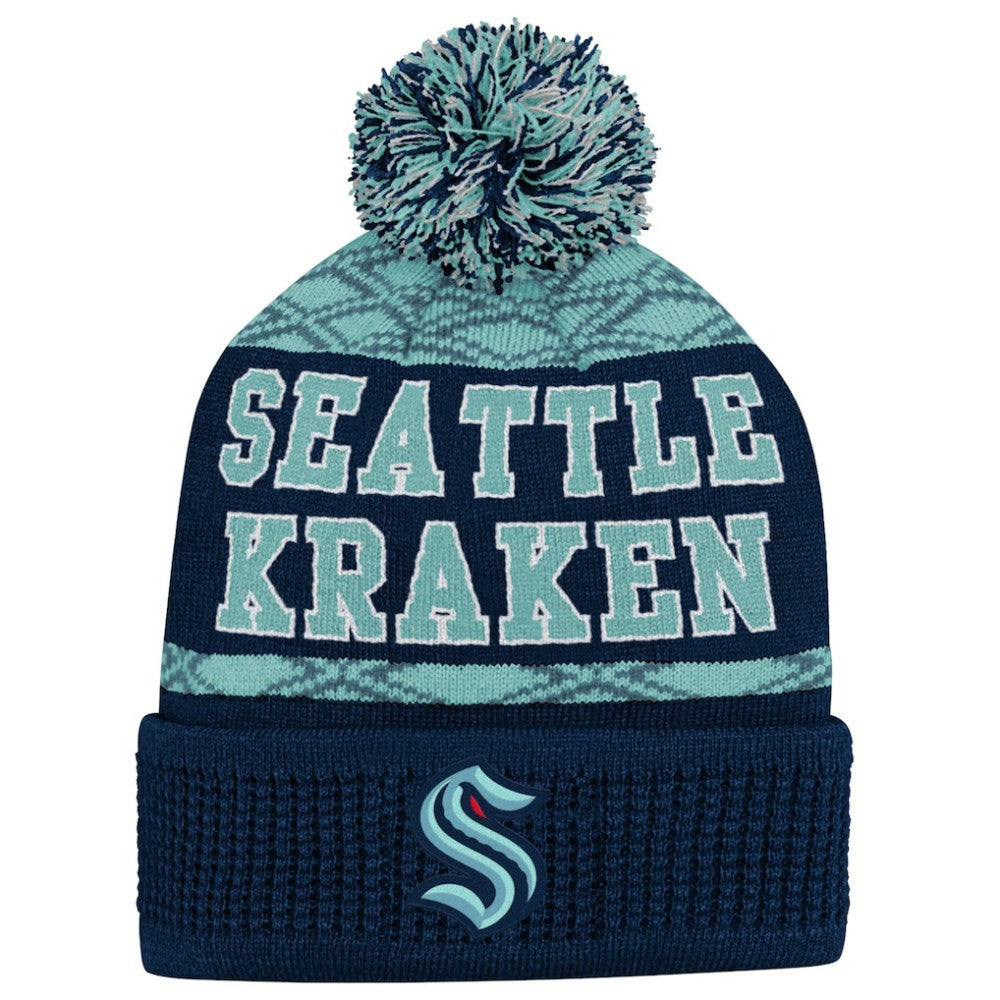Seattle Kraken Youth Puck Cuffed Knit Hat with Pom Discount