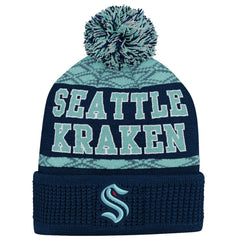 Seattle Kraken Youth Puck Cuffed Knit Hat with Pom Discount