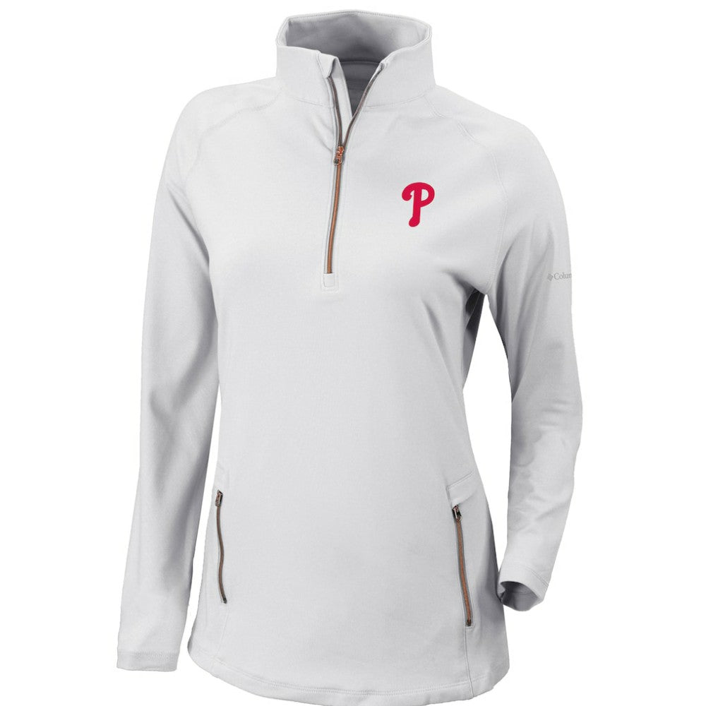 Philadelphia Phillies Columbia Women's Omni-Wick Outward Nine Quarter-Zip Pullover Top | MLB New