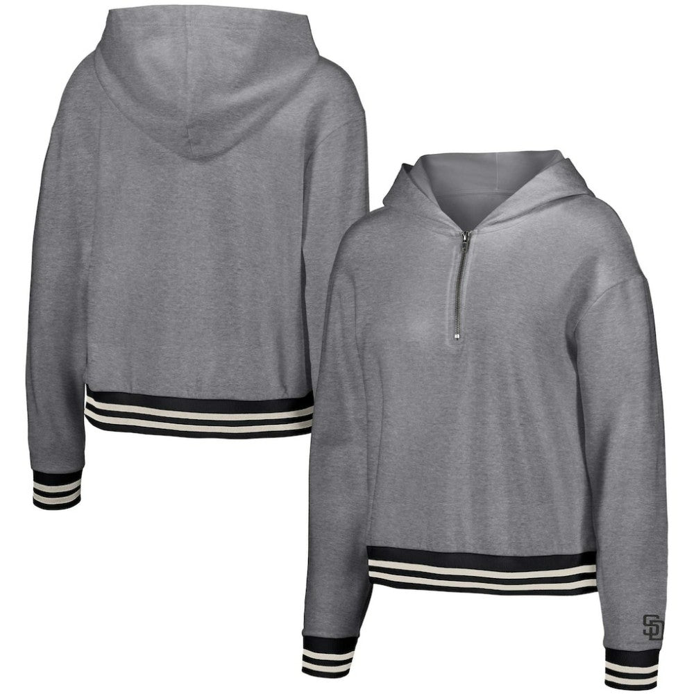 San Diego Padres Lusso Women's Magnolia Tri-Blend Quarter-Zip Hoodie | MLB New
