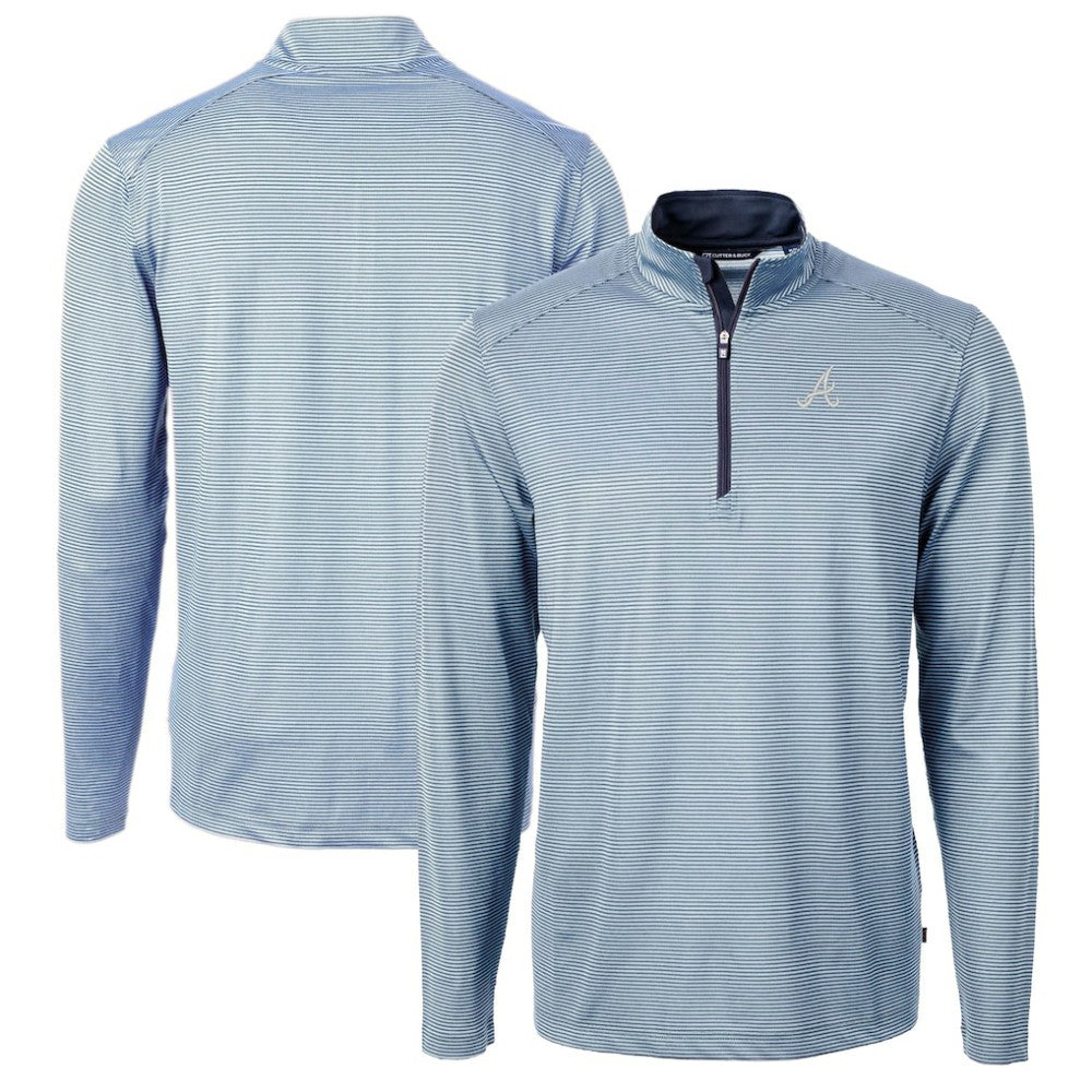 Atlanta Braves Cutter & Buck Virtue Eco Pique Micro Stripe Recycled Quarter-Zip Pullover Top | MLB Discount