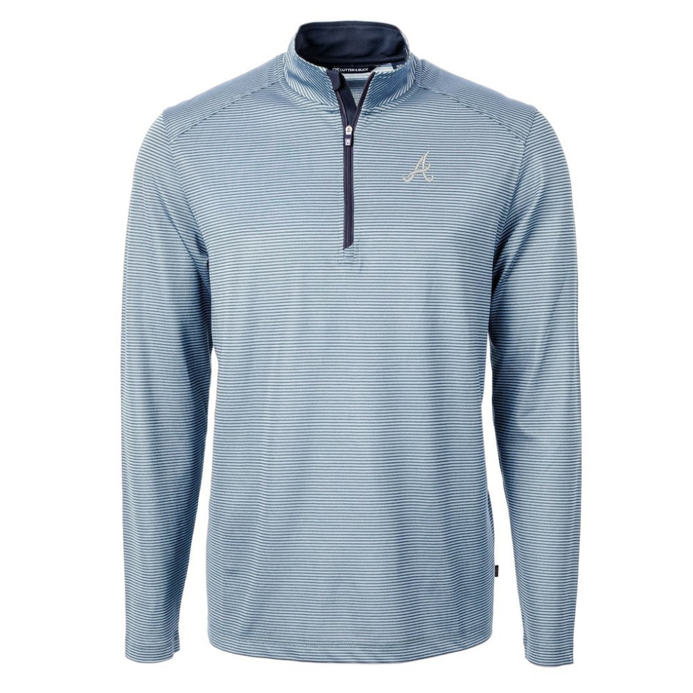 Atlanta Braves Cutter & Buck Virtue Eco Pique Micro Stripe Recycled Quarter-Zip Pullover Top | MLB Discount