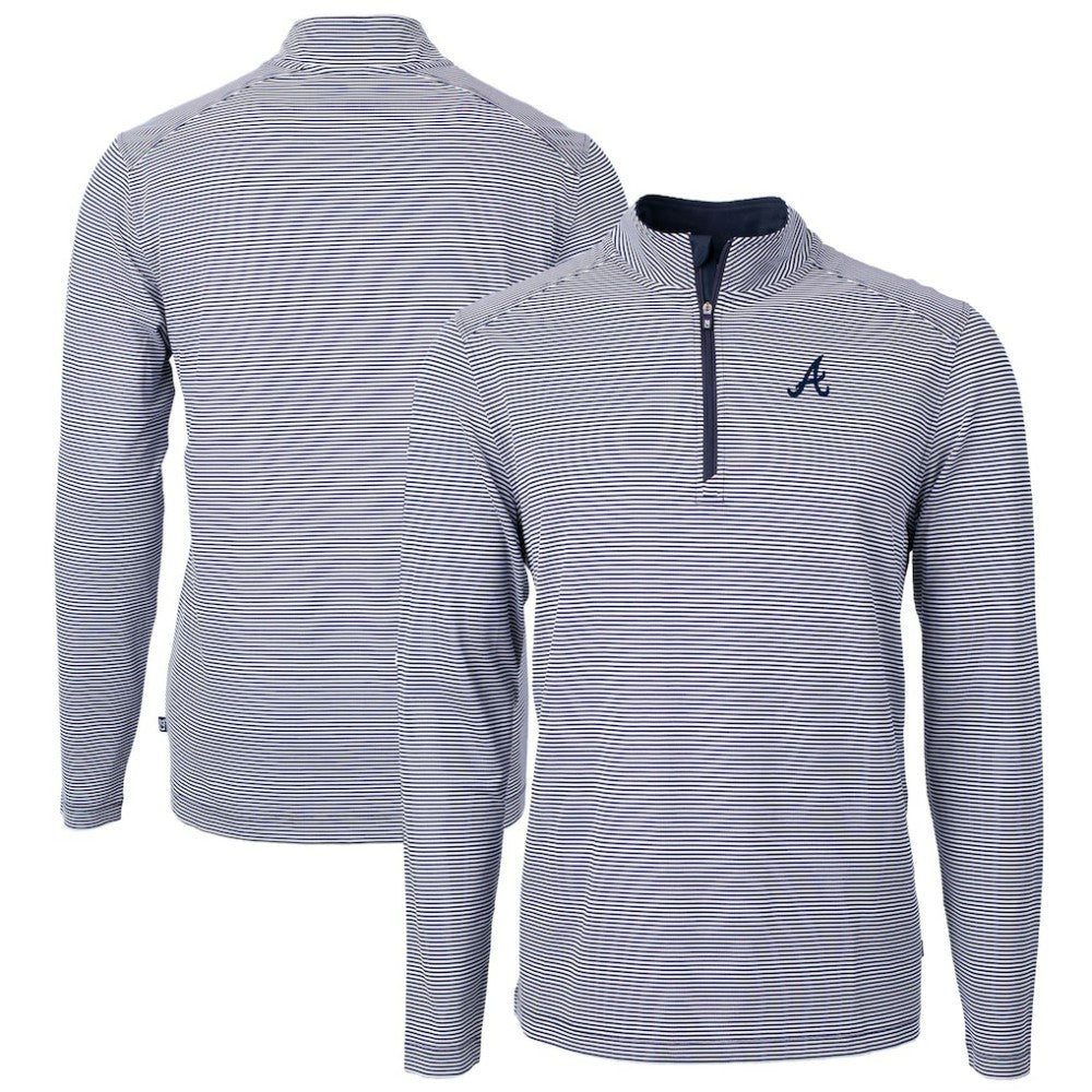 Atlanta Braves Cutter & Buck Virtue Eco Pique Micro Stripe Recycled Quarter-Zip Pullover Top | MLB Discount