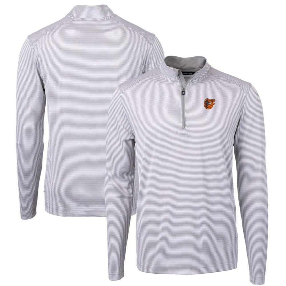 Baltimore Orioles Cutter & Buck Virtue Eco Pique Micro Stripe Recycled Quarter-Zip Pullover Top | MLB Discount