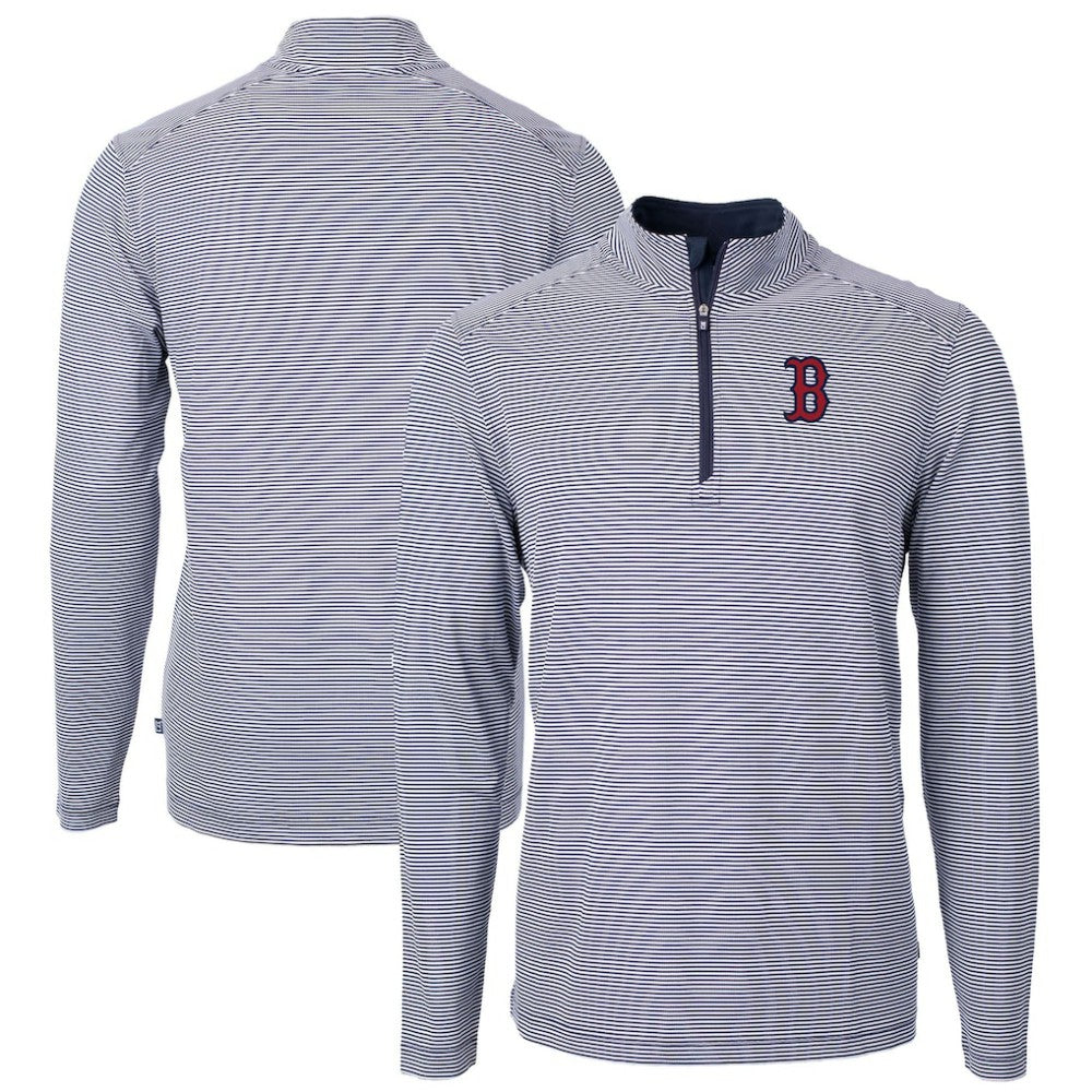 Boston Red Sox Cutter & Buck Virtue Eco Pique Micro Stripe Recycled Quarter-Zip Pullover Top | MLB Near me