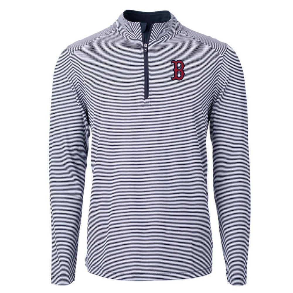 Boston Red Sox Cutter & Buck Virtue Eco Pique Micro Stripe Recycled Quarter-Zip Pullover Top | MLB Near me