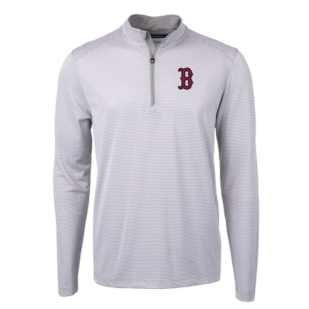 Boston Red Sox Cutter & Buck Virtue Eco Pique Micro Stripe Recycled Quarter-Zip Pullover Top | MLB Sale