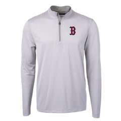 Boston Red Sox Cutter & Buck Virtue Eco Pique Micro Stripe Recycled Quarter-Zip Pullover Top | MLB Sale