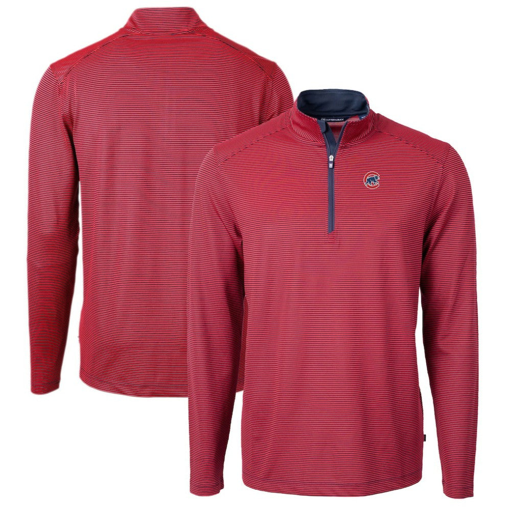 Chicago Cubs Cutter & Buck Virtue Eco Pique Micro Stripe Recycled Quarter-Zip Pullover Top | MLB Sale