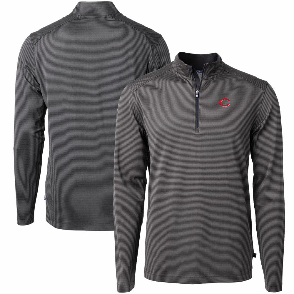Cincinnati Reds Cutter & Buck Virtue Eco Pique Micro Stripe Recycled Quarter-Zip Pullover Top | MLB New