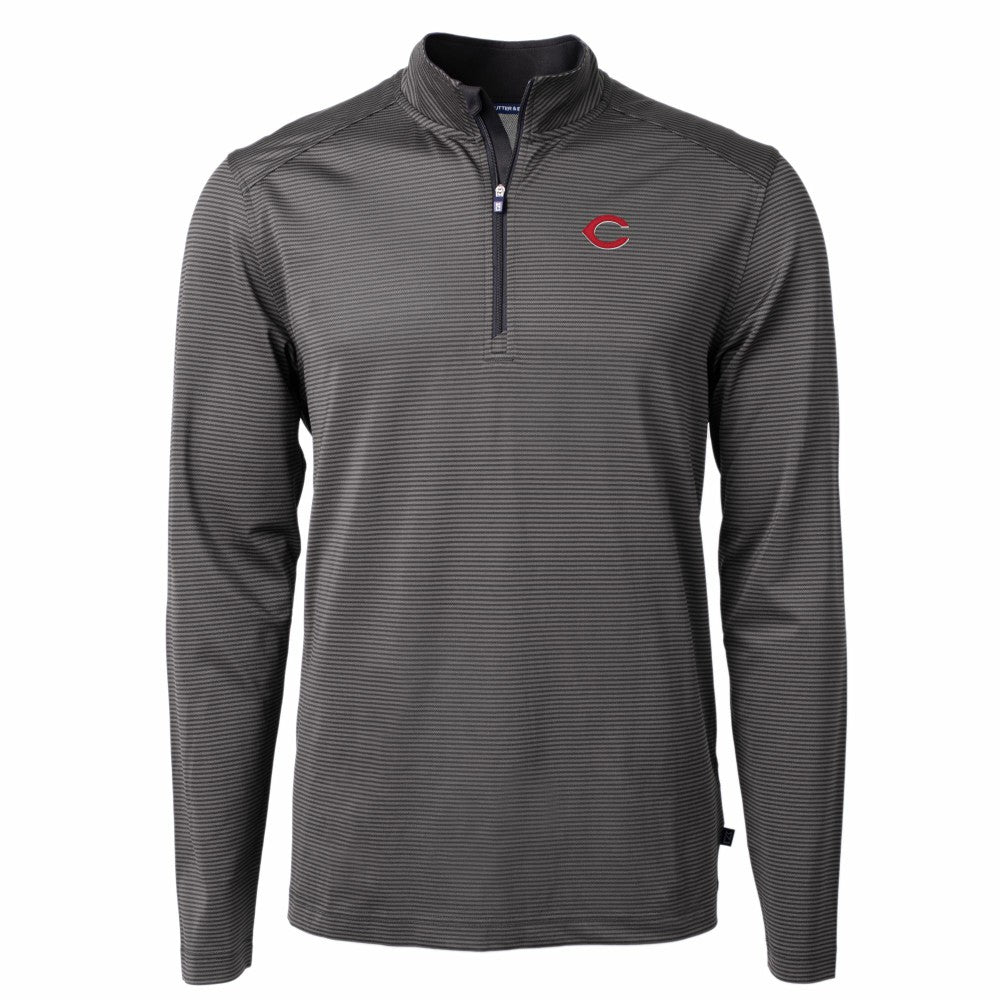 Cincinnati Reds Cutter & Buck Virtue Eco Pique Micro Stripe Recycled Quarter-Zip Pullover Top | MLB New
