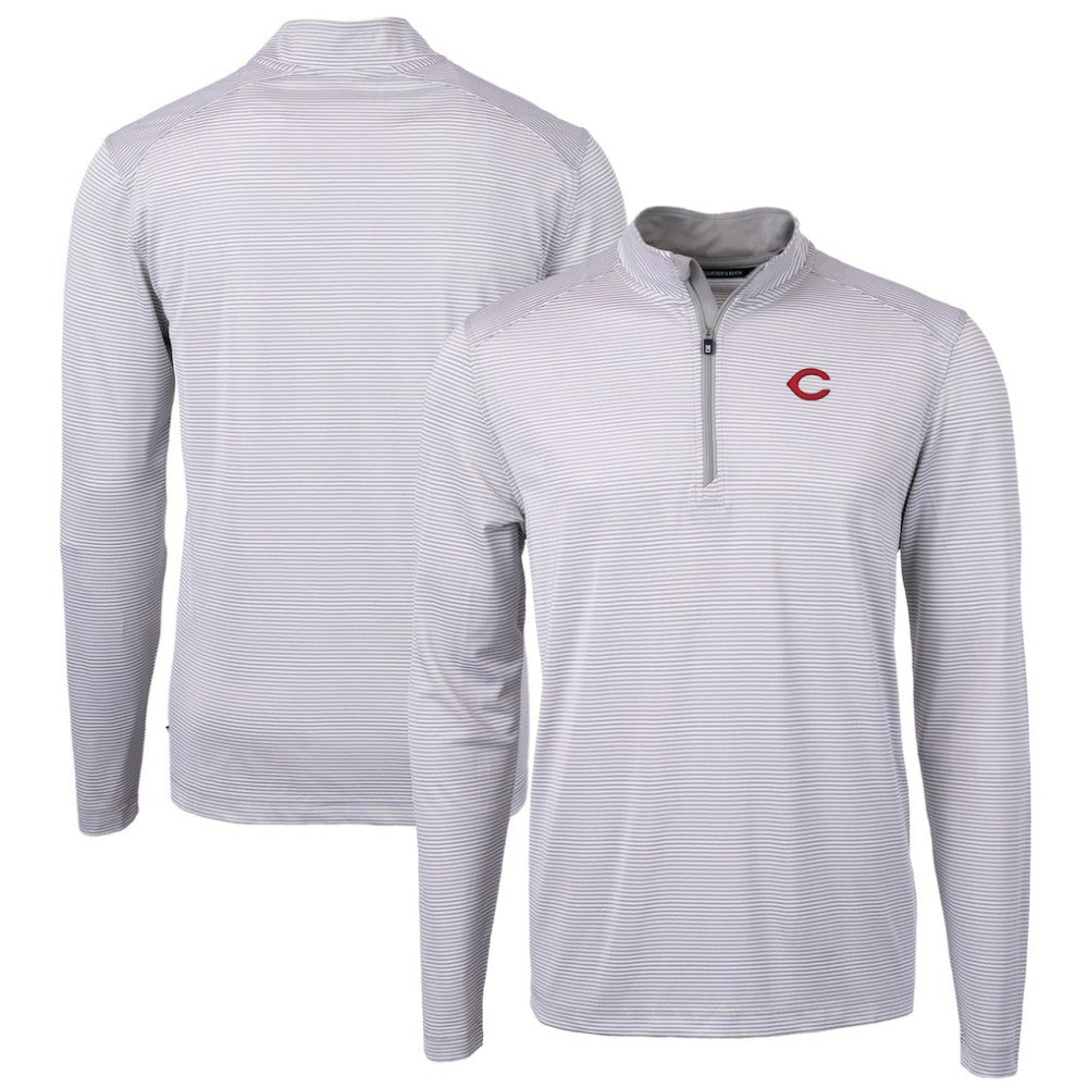 Cincinnati Reds Cutter & Buck Virtue Eco Pique Micro Stripe Recycled Quarter-Zip Pullover Top | MLB US