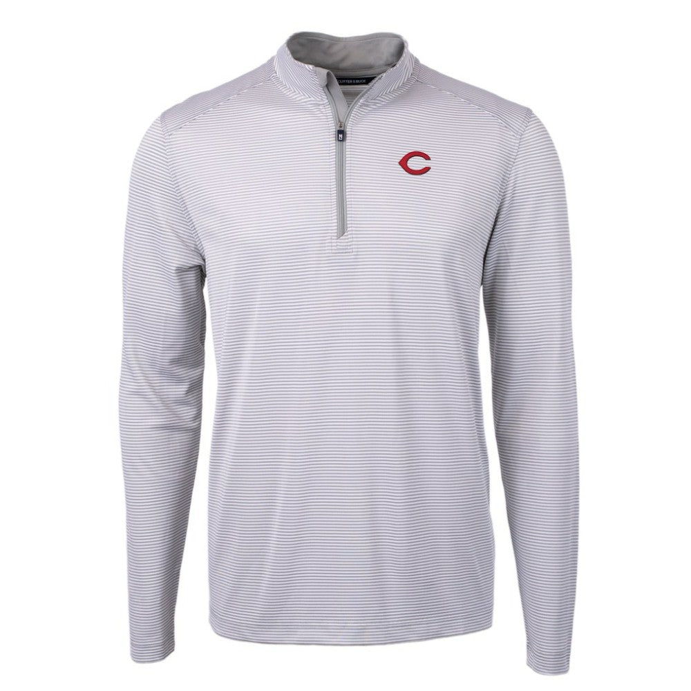 Cincinnati Reds Cutter & Buck Virtue Eco Pique Micro Stripe Recycled Quarter-Zip Pullover Top | MLB US
