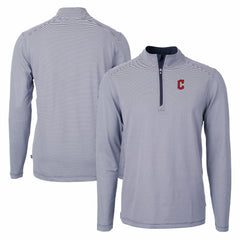 Cleveland Guardians Cutter & Buck Virtue Eco Pique Micro Stripe Recycled Quarter-Zip Pullover Top | MLB For sale
