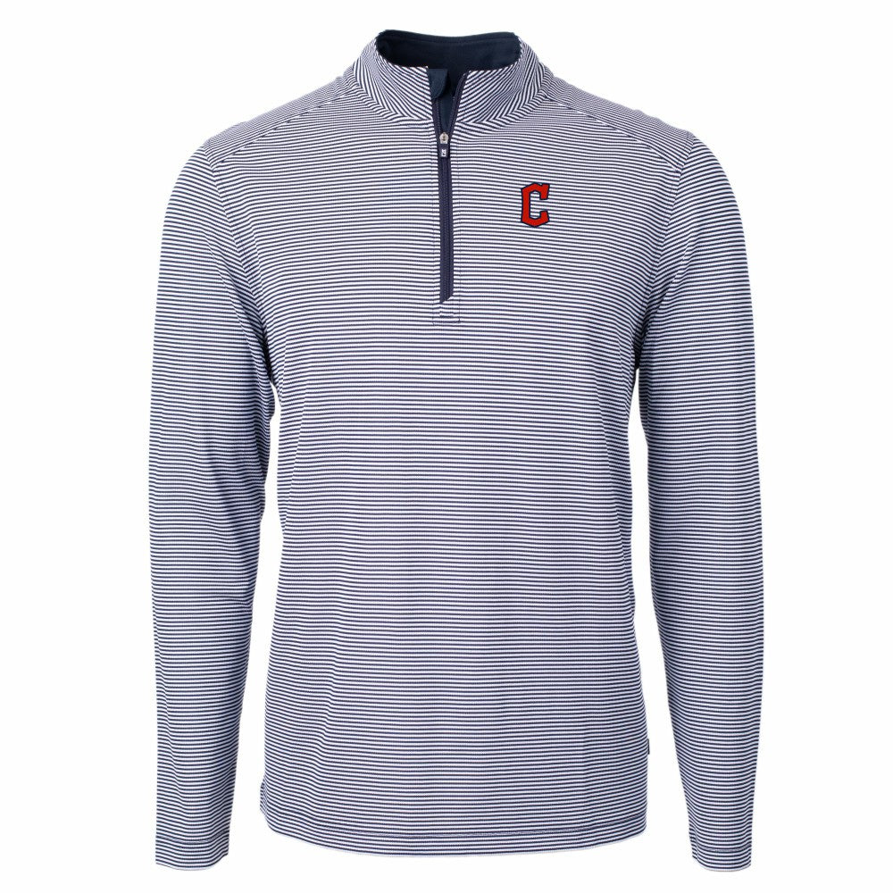 Cleveland Guardians Cutter & Buck Virtue Eco Pique Micro Stripe Recycled Quarter-Zip Pullover Top | MLB For sale