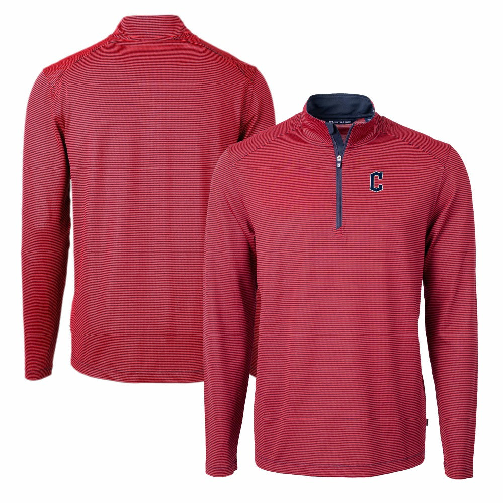 Cleveland Guardians Cutter & Buck Virtue Eco Pique Micro Stripe Recycled Quarter-Zip Pullover Top | MLB US
