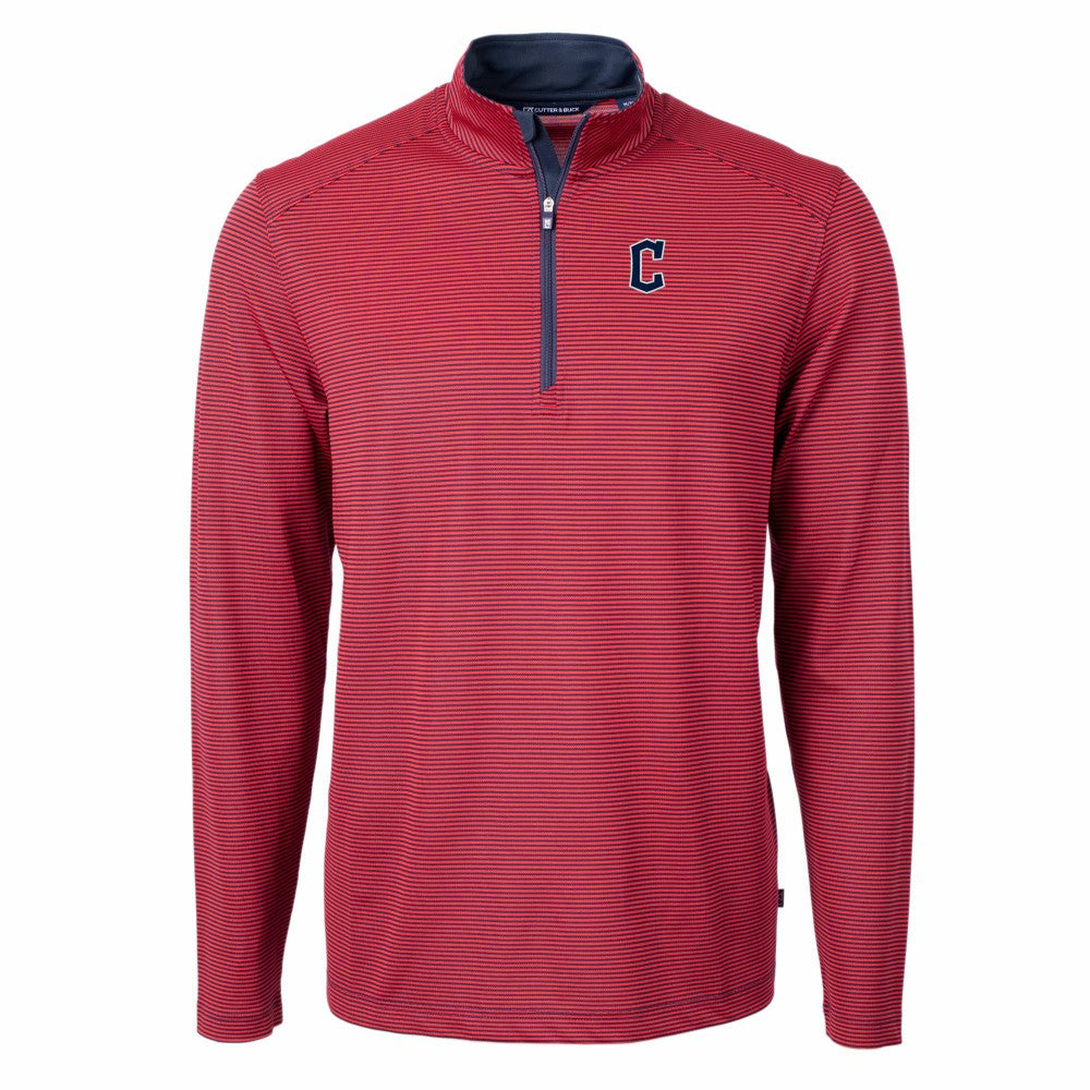 Cleveland Guardians Cutter & Buck Virtue Eco Pique Micro Stripe Recycled Quarter-Zip Pullover Top | MLB US